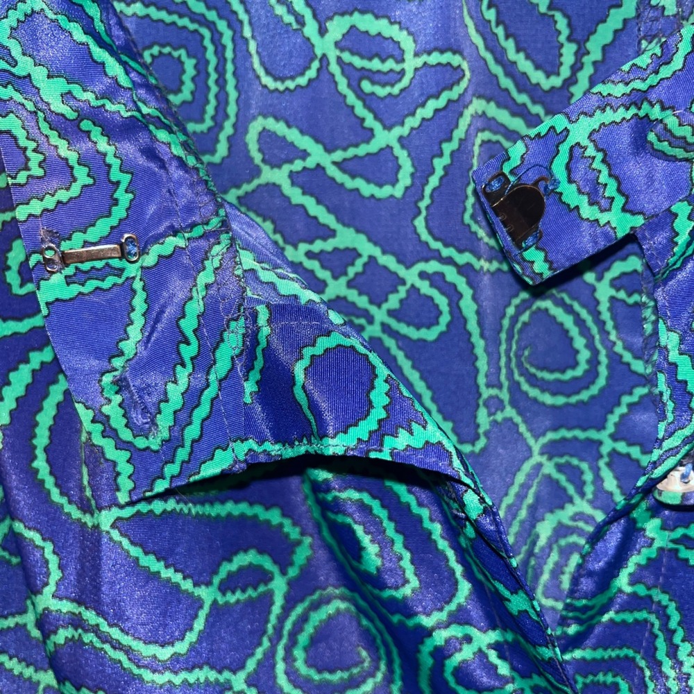 Doncaster‎ Vintage Blue Green Swirl Print Button Front Midi Skirt Womens Size 12 - Picture 6 of 10